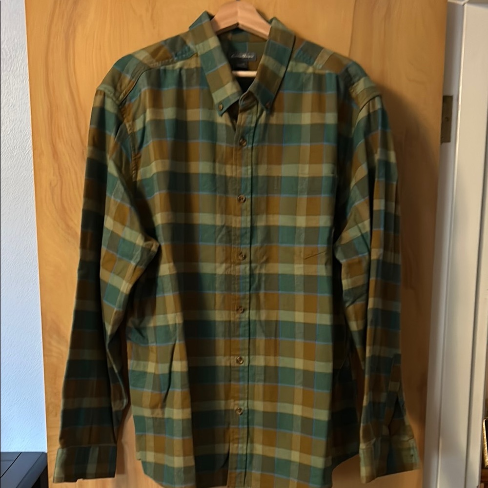 Eddie Bauer Green Plaid Button-Up Shirt